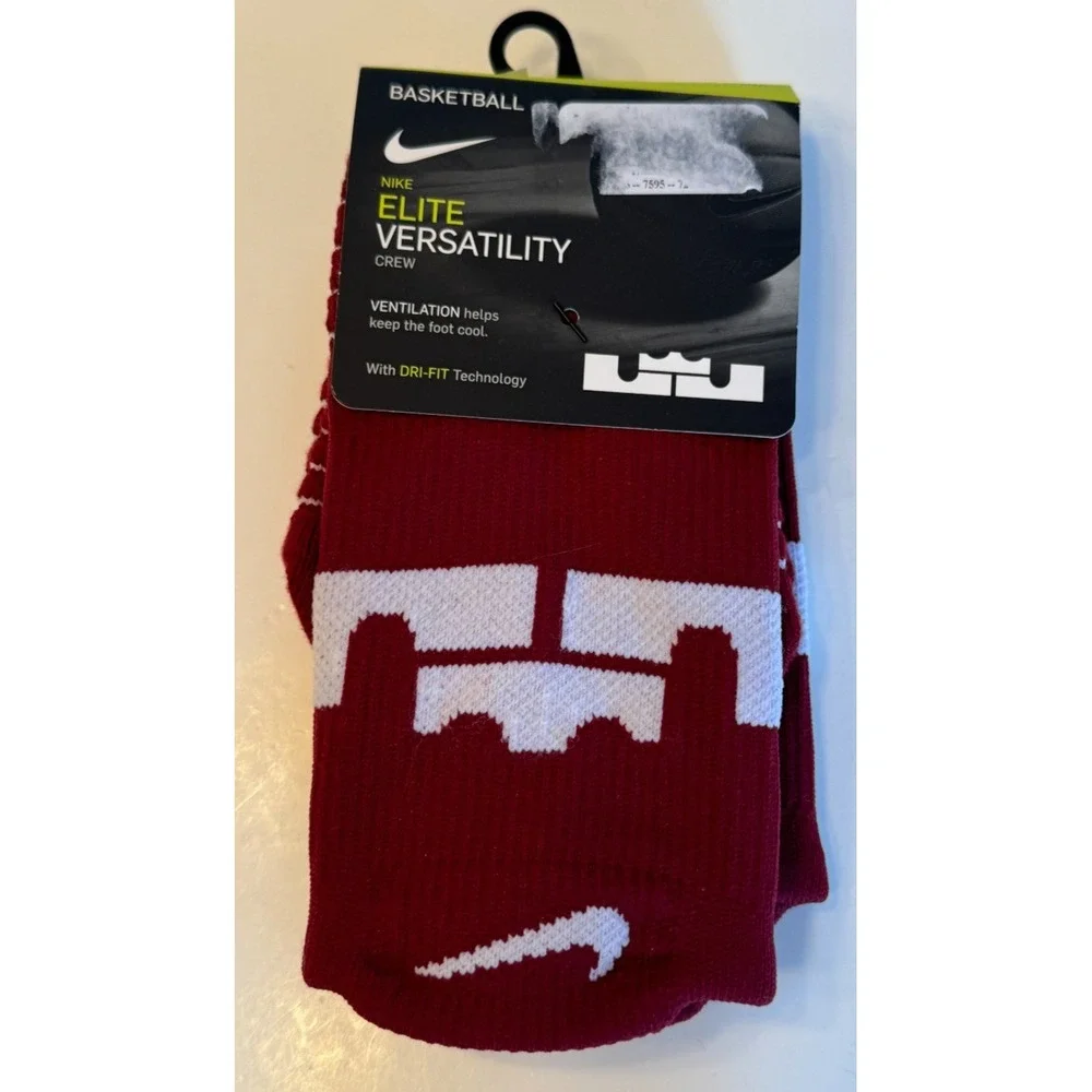 Nike Elite LEBRON Maroon Basketball Crew Socks Youth Size 3Y-5Y‎ SX5399-657 NEW